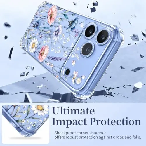 ilnehc for iPhone 17 Pro/18 Pro Case, Screen Protector, Shockproof Cover | Soft TPU Material | Cute Clear Floral Design | Full Camera Protection | Designed for Women & Girls - 3