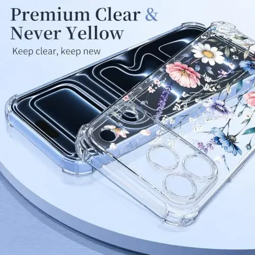 ilnehc for iPhone 17 Pro/18 Pro Case, Screen Protector, Shockproof Cover | Soft TPU Material | Cute Clear Floral Design | Full Camera Protection | Designed for Women & Girls - 5