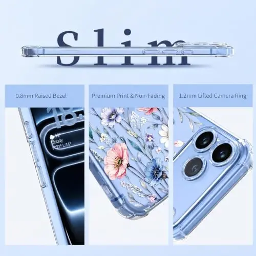 ilnehc for iPhone 17 Pro/18 Pro Case, Screen Protector, Shockproof Cover | Soft TPU Material | Cute Clear Floral Design | Full Camera Protection | Designed for Women & Girls - 6
