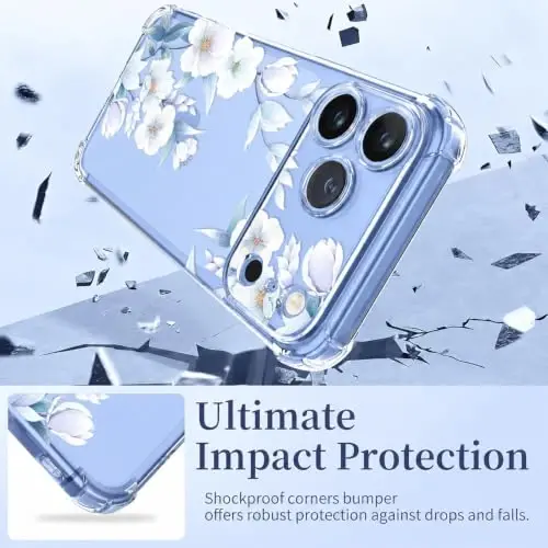 ilnehc for iPhone 17 Pro/18 Pro Case, Screen Protector, Shockproof Cover | Soft TPU Material | Cute Clear Floral Design | Full Camera Protection | Designed for Women & Girls - 3