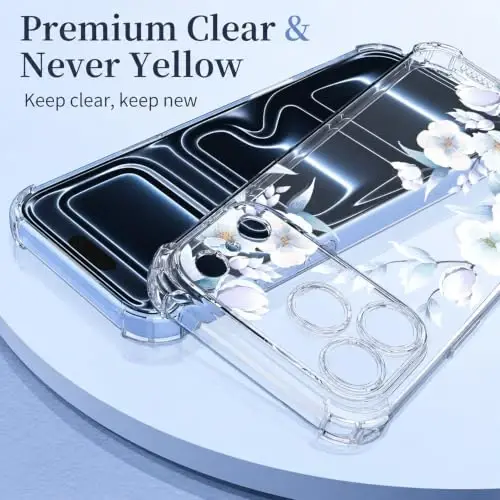 ilnehc for iPhone 17 Pro/18 Pro Case, Screen Protector, Shockproof Cover | Soft TPU Material | Cute Clear Floral Design | Full Camera Protection | Designed for Women & Girls - 4