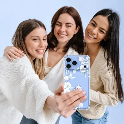 ilnehc for iPhone 17 Pro/18 Pro Case, Screen Protector, Shockproof Cover | Soft TPU Material | Cute Clear Floral Design | Full Camera Protection | Designed for Women & Girls - 6