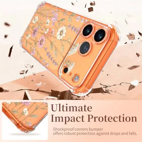 ilnehc for iPhone 17 Pro/18 Pro Case, Screen Protector, Shockproof Cover | Soft TPU Material | Cute Clear Floral Design | Full Camera Protection | Designed for Women & Girls - 3