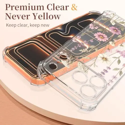 ilnehc for iPhone 17 Pro/18 Pro Case, Screen Protector, Shockproof Cover | Soft TPU Material | Cute Clear Floral Design | Full Camera Protection | Designed for Women & Girls - 4