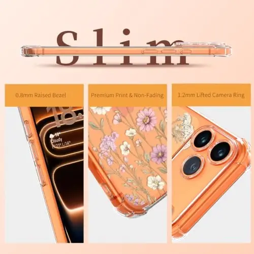 ilnehc for iPhone 17 Pro/18 Pro Case, Screen Protector, Shockproof Cover | Soft TPU Material | Cute Clear Floral Design | Full Camera Protection | Designed for Women & Girls - 6