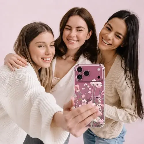 ilnehc for iPhone 17 Pro/18 Pro Case, Screen Protector, Shockproof Cover | Soft TPU Material | Cute Clear Floral Design | Full Camera Protection | Designed for Women & Girls - 3