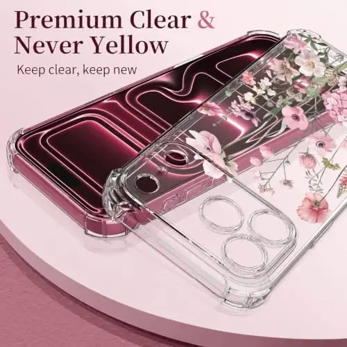 ilnehc for iPhone 17 Pro/18 Pro Case, Screen Protector, Shockproof Cover | Soft TPU Material | Cute Clear Floral Design | Full Camera Protection | Designed for Women & Girls - 5
