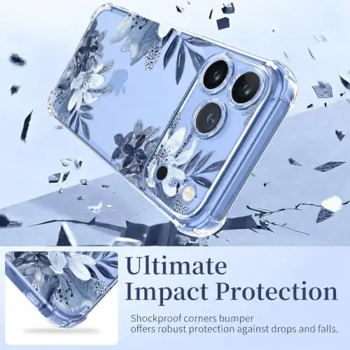 ilnehc for iPhone 17 Pro/18 Pro Case, Screen Protector, Shockproof Cover | Soft TPU Material | Cute Clear Floral Design | Full Camera Protection | Designed for Women & Girls - 4