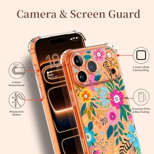 ilnehc for iPhone 17 Pro/18 Pro Case, Screen Protector, Shockproof Cover | Soft TPU Material | Cute Clear Floral Design | Full Camera Protection | Designed for Women & Girls - 3