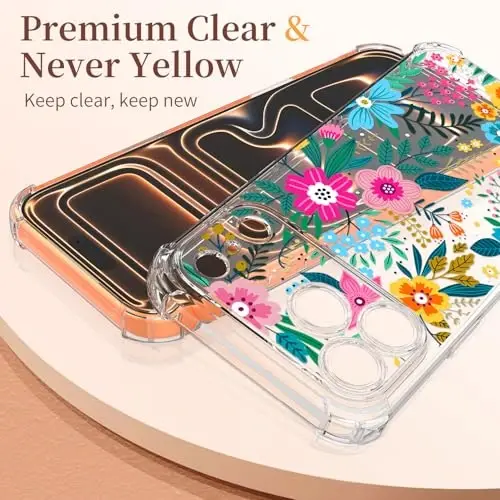 ilnehc for iPhone 17 Pro/18 Pro Case, Screen Protector, Shockproof Cover | Soft TPU Material | Cute Clear Floral Design | Full Camera Protection | Designed for Women & Girls - 4