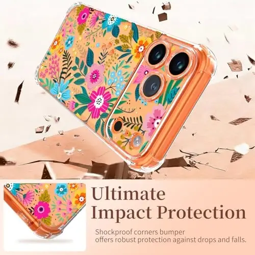 ilnehc for iPhone 17 Pro/18 Pro Case, Screen Protector, Shockproof Cover | Soft TPU Material | Cute Clear Floral Design | Full Camera Protection | Designed for Women & Girls - 5