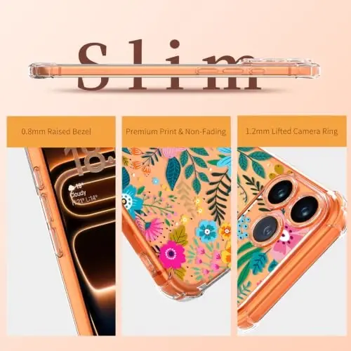 ilnehc for iPhone 17 Pro/18 Pro Case, Screen Protector, Shockproof Cover | Soft TPU Material | Cute Clear Floral Design | Full Camera Protection | Designed for Women & Girls - 6