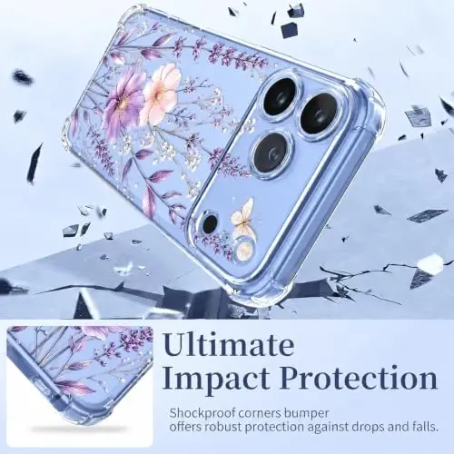 ilnehc for iPhone 17 Pro/18 Pro Case, Screen Protector, Shockproof Cover | Soft TPU Material | Cute Clear Floral Design | Full Camera Protection | Designed for Women & Girls - 3