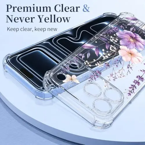 ilnehc for iPhone 17 Pro/18 Pro Case, Screen Protector, Shockproof Cover | Soft TPU Material | Cute Clear Floral Design | Full Camera Protection | Designed for Women & Girls - 4
