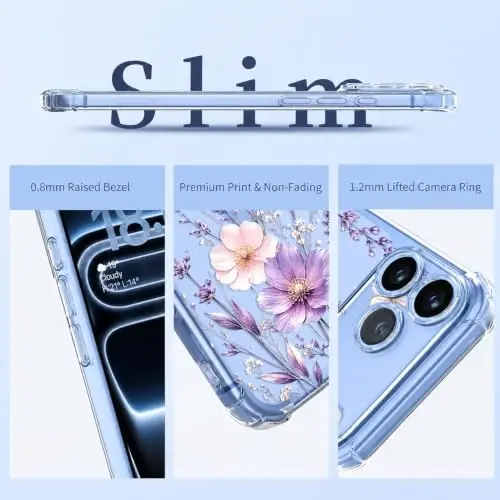 ilnehc for iPhone 17 Pro/18 Pro Case, Screen Protector, Shockproof Cover | Soft TPU Material | Cute Clear Floral Design | Full Camera Protection | Designed for Women & Girls - 6