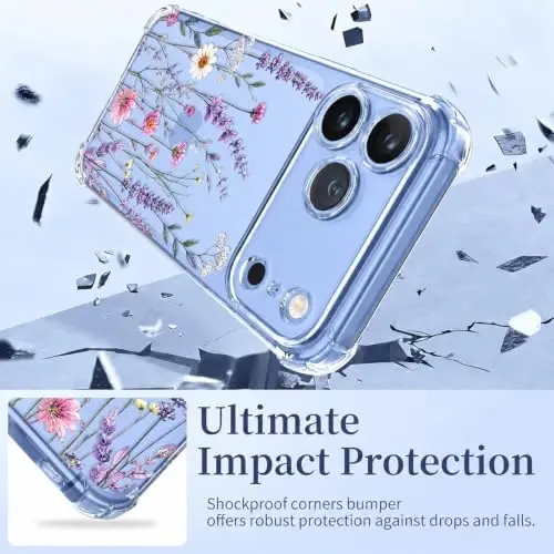 ilnehc for iPhone 17 Pro/18 Pro Case, Screen Protector, Shockproof Cover | Soft TPU Material | Cute Clear Floral Design | Full Camera Protection | Designed for Women & Girls - 4