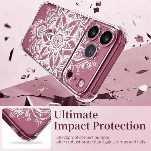 ilnehc for iPhone 17 Pro/18 Pro Case, Screen Protector, Shockproof Cover | Soft TPU Material | Cute Clear Floral Design | Full Camera Protection | Designed for Women & Girls - 4