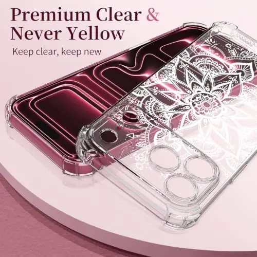ilnehc for iPhone 17 Pro/18 Pro Case, Screen Protector, Shockproof Cover | Soft TPU Material | Cute Clear Floral Design | Full Camera Protection | Designed for Women & Girls - 5