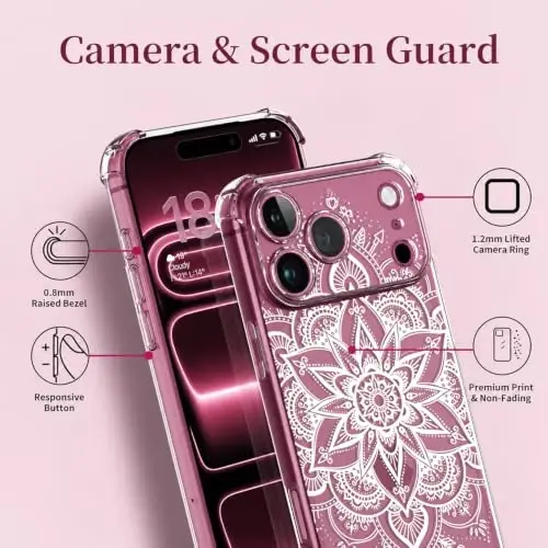 ilnehc for iPhone 17 Pro/18 Pro Case, Screen Protector, Shockproof Cover | Soft TPU Material | Cute Clear Floral Design | Full Camera Protection | Designed for Women & Girls - 6