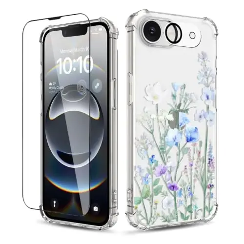 ilnehc for iPhone 17e & 16e Case, 3 in 1 Screen & Lens Protectors | Soft TPU Material | Clear Floral Cover | Shockproof Protection | Designed for Women & Girls,Oriental Lily - 1