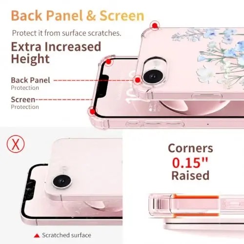 ilnehc for iPhone 17e & 16e Case, 3 in 1 Screen & Lens Protectors | Soft TPU Material | Clear Floral Cover | Shockproof Protection | Designed for Women & Girls,Oriental Lily - 4