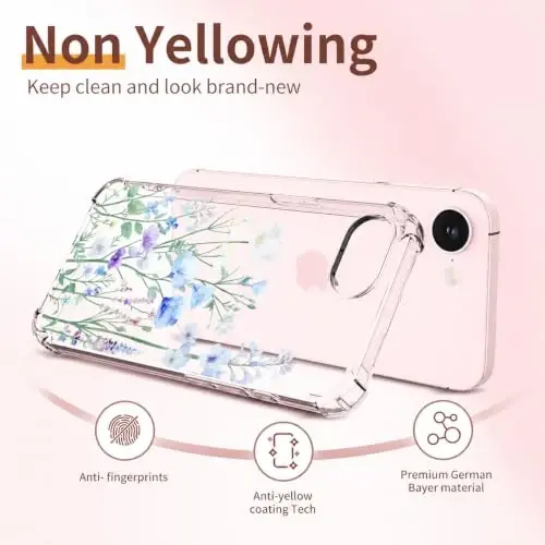 ilnehc for iPhone 17e & 16e Case, 3 in 1 Screen & Lens Protectors | Soft TPU Material | Clear Floral Cover | Shockproof Protection | Designed for Women & Girls,Oriental Lily - 5