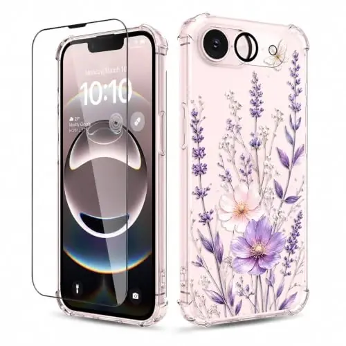 ilnehc for iPhone 17e Case & 16e Case, 3 in 1 Screen & Lens Protectors | Soft TPU Material | Clear Floral Cover | Shockproof Protection | Designed for Women & Girls - 1
