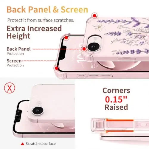 ilnehc for iPhone 17e Case & 16e Case, 3 in 1 Screen & Lens Protectors | Soft TPU Material | Clear Floral Cover | Shockproof Protection | Designed for Women & Girls - 4