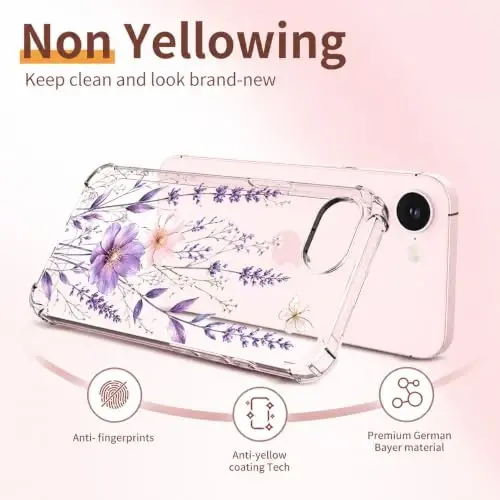 ilnehc for iPhone 17e Case & 16e Case, 3 in 1 Screen & Lens Protectors | Soft TPU Material | Clear Floral Cover | Shockproof Protection | Designed for Women & Girls - 5