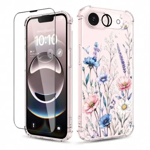 ilnehc for iPhone 17e Case & 16e Case, 3 in 1 Screen & Lens Protectors | Soft TPU Material | Clear Floral Cover | Shockproof Protection | Designed for Women & Girls - 1