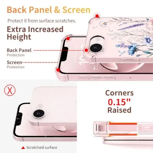 ilnehc for iPhone 17e Case & 16e Case, 3 in 1 Screen & Lens Protectors | Soft TPU Material | Clear Floral Cover | Shockproof Protection | Designed for Women & Girls - 4