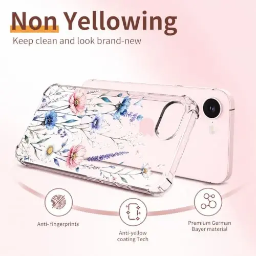 ilnehc for iPhone 17e Case & 16e Case, 3 in 1 Screen & Lens Protectors | Soft TPU Material | Clear Floral Cover | Shockproof Protection | Designed for Women & Girls - 5