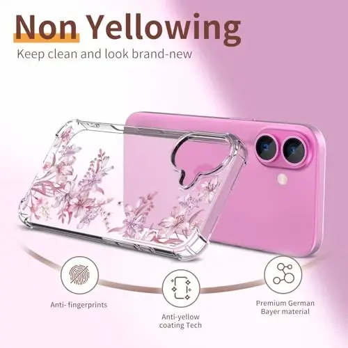 ilnehc Phone Case Compatible for iPhone 16 Case,[3 in 1] with Screen Protector & Camera Lens Protector, Flower Pattern Design,Clear Soft Shockproof Slim Floral Cover for Women Girls 2024 6.1