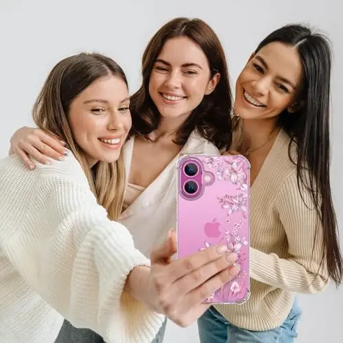 ilnehc Phone Case Compatible for iPhone 16 Case,[3 in 1] with Screen Protector & Camera Lens Protector, Flower Pattern Design,Clear Soft Shockproof Slim Floral Cover for Women Girls 2024 6.1