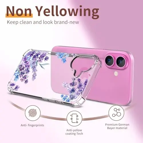 ilnehc iPhone 16 Plus G‘ilof uchun,[3 tasi 1 da] Ekran himoyachisi va Kamera linzalari himoyachisi bilan, Gullar naqshli dizayni, Ayollar va qizlar uchun shaffof yumshoq zarbaga chidamli yupqa gul telefoni qoplami 2024 6.7