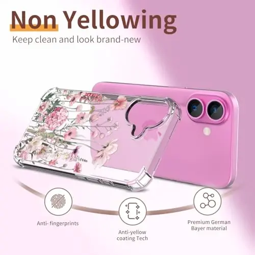 ilnehc iPhone 16 Plus Kılıf, [3'ü 1 arada] Ekran Koruyucu ve Kamera Merceği Koruyuculu, Çiçek Desenli Tasarım, Kadınlar ve Kızlar için Şeffaf Yumuşak Darbeye Dayanıklı İnce Çiçekli Telefon Kapağı 2024 6.7