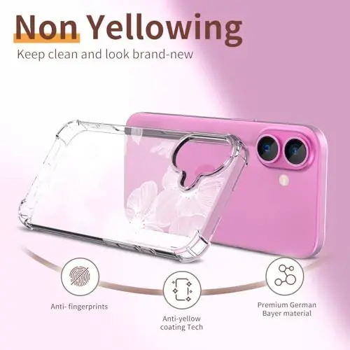 ilnehc iPhone 16 Plus Kılıfı, [3'ü 1 Arada] Ekran Koruyucu ve Kamera Merceği Koruyuculu, Çiçek Desenli, Kadınlar ve Kızlar için Şeffaf Yumuşak Darbeye Dayanıklı İnce Çiçekli Telefon Kılıfı 2024 6.7