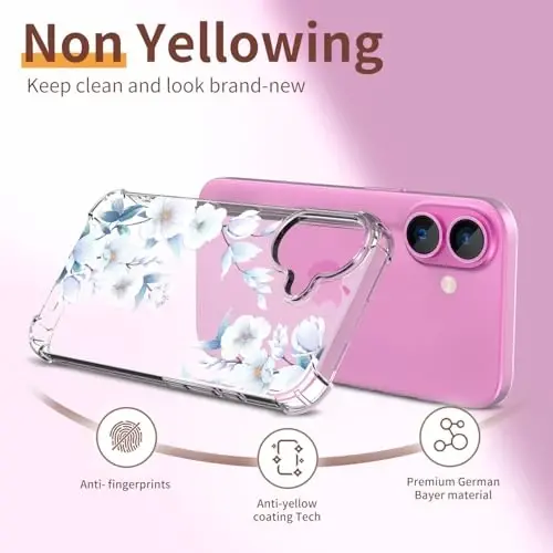 ilnehc iPhone 16 Plus Kılıfı, [3ü 1 Arada] Ekran Koruyucu ve Kamera Merceği Koruyuculu, Çiçek Desenli Tasarımlı, Kadınlar ve Kızlar için Şeffaf Yumuşak Darbeye Dayanıklı İnce Çiçekli Telefon Kılıfı 2024 6.7