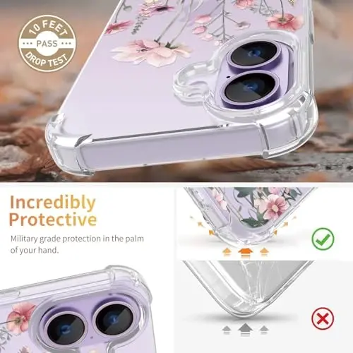 ilnehc iPhone 17 Gʻilofi, [3-si 1-da], Ekran Himoyachisi va Kamera Obyektivi Himoyachisi bilan, Gullar Nafis Dizayni, Ayollar va Qizlar uchun Shaffof Yumshoq Zarbga Chidamli Yupqa Gul Gʻilofi 2025 6.3