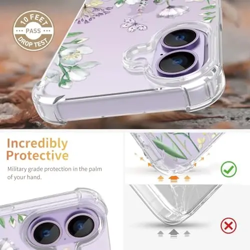 ilnehc iPhone 17 Kılıfı, [3ü 1 arada] Ekran Koruyucu ve Kamera Merceği Koruyucu ile, Çiçek Desenli Tasarım, Kadınlar ve Kızlar için Şeffaf Yumuşak Darbeye Dayanıklı İnce Çiçekli Telefon Kapağı 2025 6.3