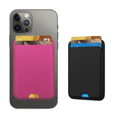 iLodn Magnetic Wallet Compatible with MagSafe for iPhone 17 16 15 14 13 12 Pro Max Air Plus Model, Mag 3 Safe Card Holder Stick on Accessories for Apple Cell Phone & Case, Black&Hot Pink - ILODN