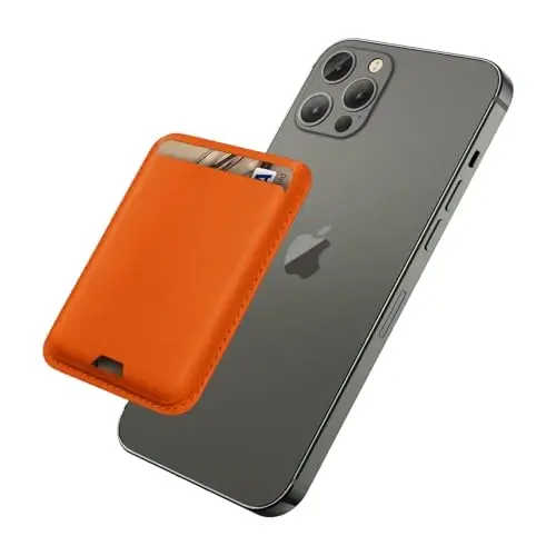 iLodn Magnetic Wallet Compatible with MagSafe for iPhone 17 16 15 14 13 12 Pro Max Air Plus Model, Mag 3 Safe Card Holder Stick on Accessories for Apple Cell Phone & Case, Orange - ILODN