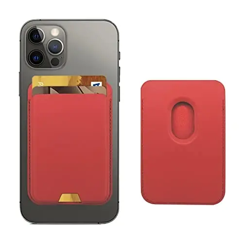 iLodn Magnetic Wallet Compatible with MagSafe for iPhone 17 16 15 14 13 12 Pro Max Air Plus Model, Mag 3 Safe Card Holder Stick on Accessories for Cell Phone & Case, Red 