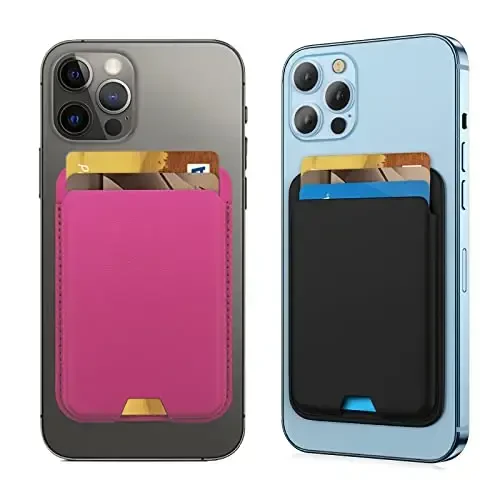 iLodn Magnetic Wallet Compatible with MagSafe for iPhone 17 16 15 14 13 12 Pro Max Air Plus Model, Mag 3 Safe Card Holder Stick on Accessories for Apple Cell Phone & Case, Black&Hot Pink - ILODN