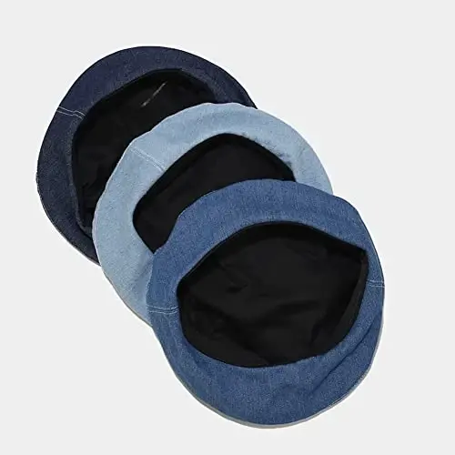 ILUFAM Ayollar uchun Denim Beret Shlyapa Frantsuzcha Uslubdagi Rassom Shlyapa Kundalik Beanie Qalpog'i - 3