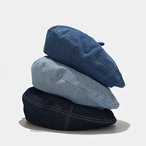 ILUFAM Ayollar uchun Denim Beret Shlyapa Frantsuzcha Uslubdagi Rassom Shlyapasi Kundalik Bini Qalpog'i - 4