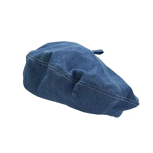 ILUFAM Denim Beret Hat for Women French Style Artist Hat Casual Beanie Cap 
