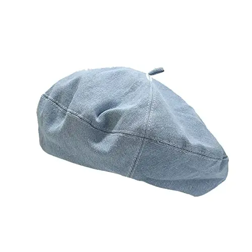 ILUFAM Denim Beret Hat for Women French Style Artist Hat Casual Beanie Cap 