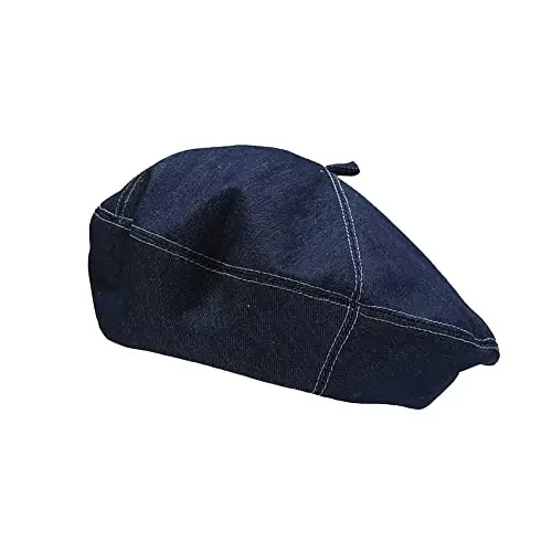 ILUFAM Denim Beret Hat for Women French Style Artist Hat Casual Beanie Cap - 1