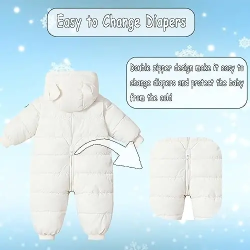 Ilyboz Infant Toddler Snowsuit Cute Baby Bear Suit Newborn Winter Coat Warm Hooded Jumpsuit for Boys Girls - 2